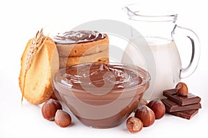 Chocolate spread,bread and milk