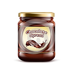 Chocolate spread in jar on white background