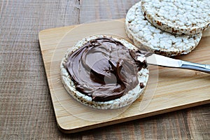 Chocolate spread on puffed wheat galette