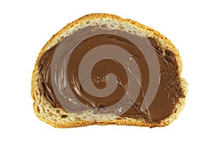 Chocolate spread on a slice of bread