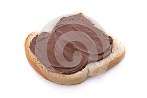 Chocolate spread on a slice of bread