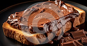 chocolate spread on a slice of bread on plate
