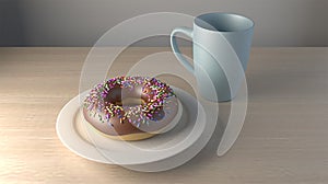 Chocolate Sprinkle Donut with Coffee Mug 3D Rendering