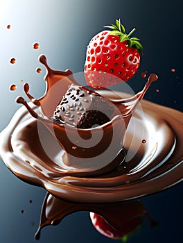 chocolate and strawberries on a brown, in the style of fluid photography