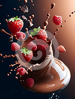 chocolate and strawberries poured with chocolate sauce