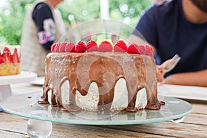 Chocolate Strawberry Cake on Glass Tray