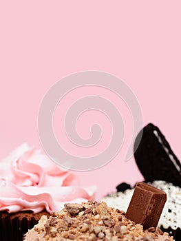 Chocolate Strawberry Cookies and cream cup cake on vintagetable cloth
