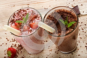 Chocolate and strawberry milkshake