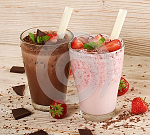 Chocolate and strawberry milkshake