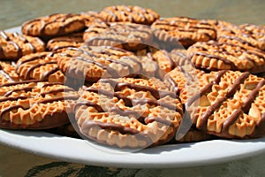 Chocolate Striped Shortbread Cookies On A Plate