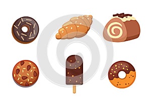 Chocolate sweet dessert icons. Organic food vector