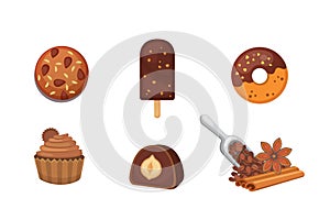 Chocolate sweet dessert icons. Organic food vector