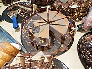 Chocolate sweets in greek pastry shop