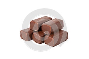 Chocolate sweets with praline isolated on white.