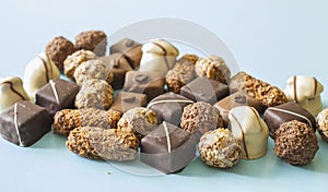 Chocolate sweets. Set of chocolates assortment on the table