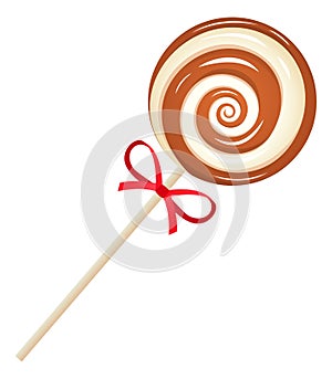 Chocolate swirl lolipop cartoon icon. Sweet cartoon candy photo