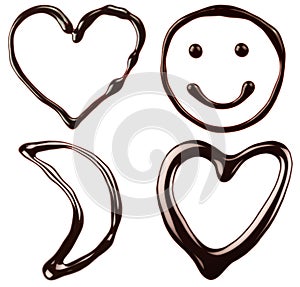 Chocolate symbols: hearts, smile, moon