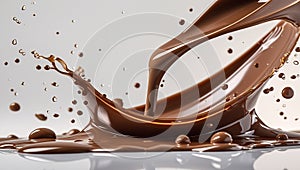 Chocolate Syrup Pouring into a Splash on White Background liquid
