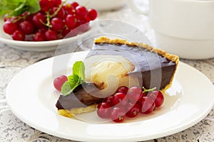 Chocolate tart with pears.