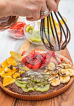 Chocolate tarte with mixed fresh fruit