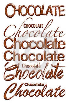 Chocolate text made of chocolate on isolated white background.