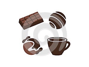 Chocolate-themed icon set for World Chocolate Day with bars, truffles, and cups photo