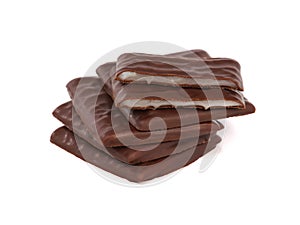 Chocolate thins with cream filling isolated on white