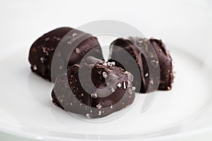 Chocolate truffle candies with sea salt