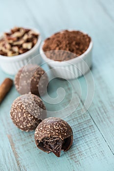Chocolate Truffle Candy with Cocoa Powder and Nuts