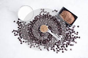 Chocolate Truffle Ingredients on a White Marble Background