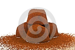 Chocolate truffle on white background