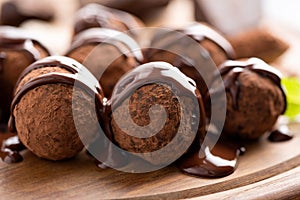 Chocolate truffles with chocolate ganache glaze
