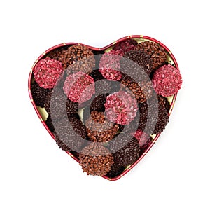 Chocolate truffles in heart shaped box