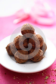 Chocolate truffles in plate