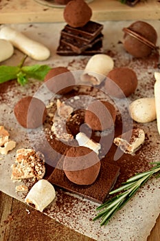 Chocolate truffles sprinkled with cocoa powder