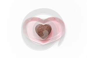Chocolate Valentine Cake on pink plate