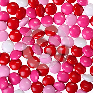 Chocolate Valentine's candy coated in pink, red and white.