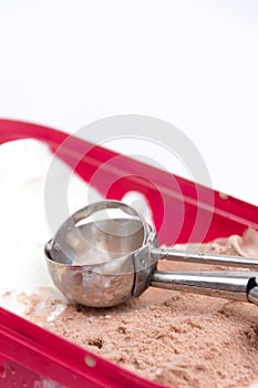 Chocolate and vanilla ice cream in the crystal bowl