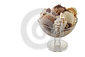 Chocolate and vanilla ice-cream with whipped cream