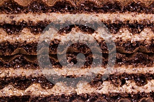 Chocolate wafer closeup side view background or texture
