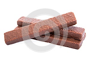 Chocolate wafers isolated on white background. Chocolate wafer bar isolated