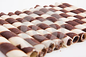 Chocolate waffle rolls with chocolate cream