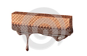 Chocolate waffle in chocolate on a white background