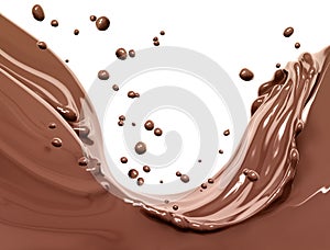 Chocolate wave or flow splash, pouring hot melted milk chocolate sauce or syrup, cocoa drink or cream, swirl abstract dessert photo