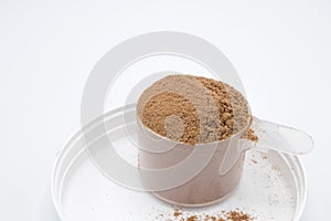 Chocolate whey protein powder 1 scoop isolated
