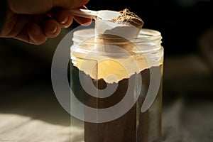 Chocolate whey protein scoop