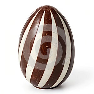 Chocolate and White Striped Easter Egg isolated on white background