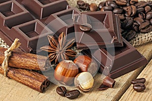 Chocolate with wood background
