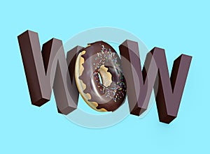 Chocolate wow donut. Wow colored speech text