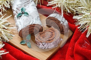 Chocolate yule Christmas log photo